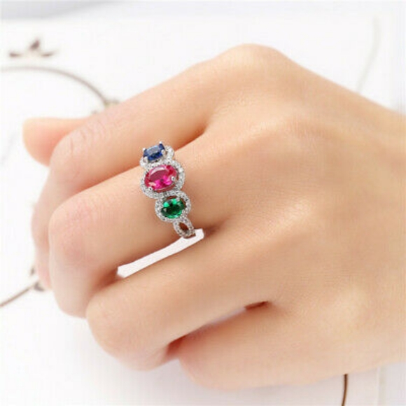 HOST PICK Sapphire & Emerald Tiered Silver Ring - Picture 4 of 5